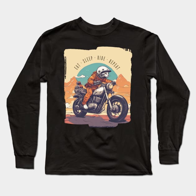 Eat Sleep Ride Repeat | Rider cat | Kawaii art Long Sleeve T-Shirt by Bikerkulture